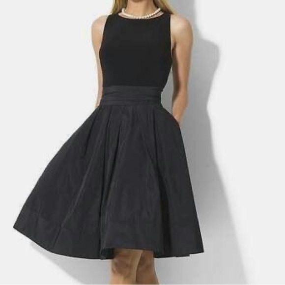 Lauren Ralph Lauren Petites Pleated Cocktail Dress Black Taffeta - Picture 7 of 11